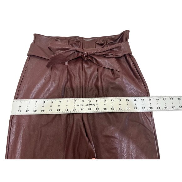 Commando Faux Leather Paperbag Pants Women Medium Brown High Rise Cropped Belted - Picture 8 of 13